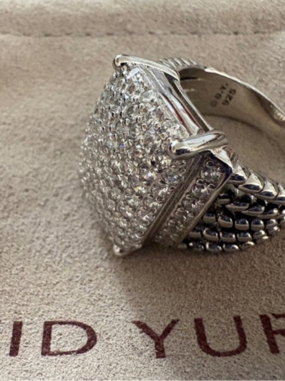 David Yurman Silver Ring with White Diamonds sz7